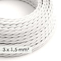 Stromkabel mit großem Querschnitt 3x1,50, geflochten – Stoff Seideneffekt Weiß TM01