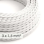 Stromkabel mit großem Querschnitt 3x1,50, geflochten – Stoff Seideneffekt Weiß TM01
