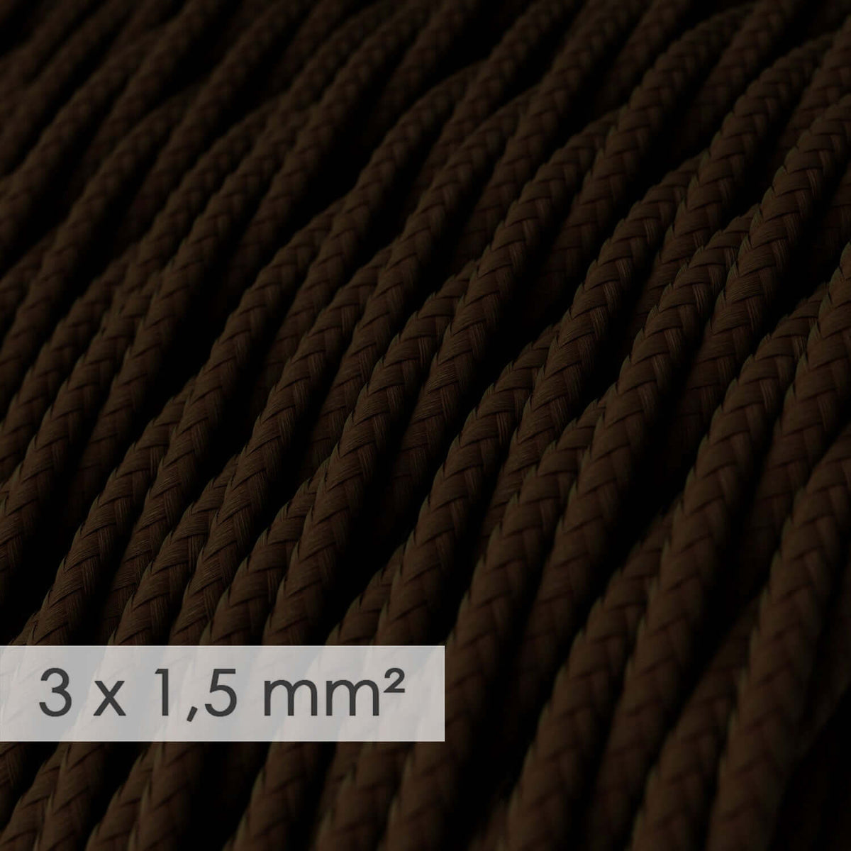 Elektrisches Textilkabel mit großem Querschnitt 3x1,50 geflochten - Seidenoptik Braun TM13 – Ansicht 2