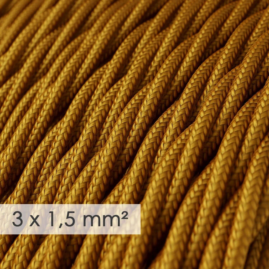 Textilkabel mit großem Querschnitt 3x1,50 geflochten – Stoff mit Seideneffekt Gold TM05 – Ansicht 2