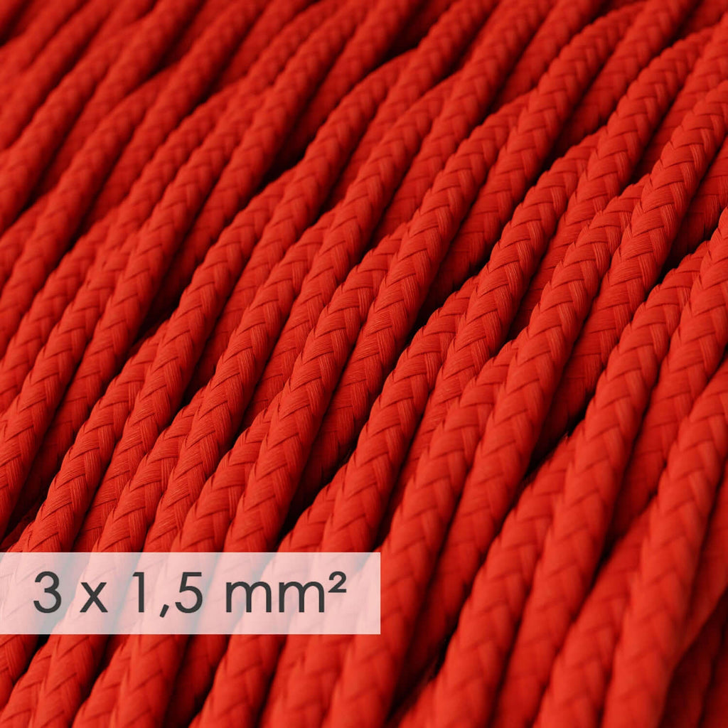 Elektrisches Textilkabel mit großem Querschnitt 3x1,50, geflochten - Seidenoptik Rot TM09 – Ansicht 2