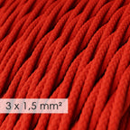 Elektrisches Textilkabel mit großem Querschnitt 3x1,50, geflochten - Seidenoptik Rot TM09 – Ansicht 2