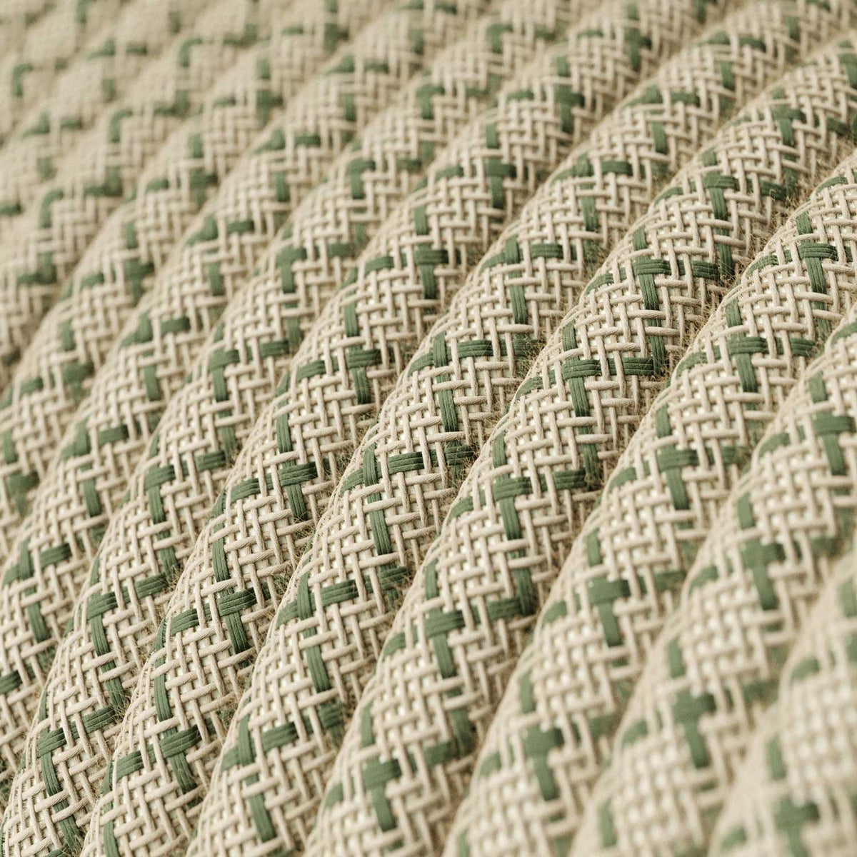 Stromkabel mit Textilgeflecht Thymian-Grün und Beige-Raute – Ansicht 2