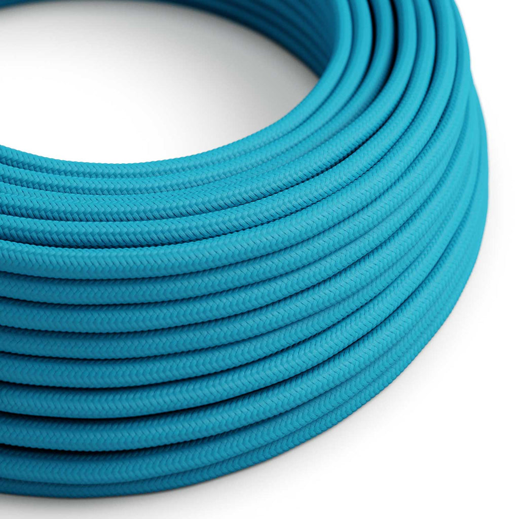 Glänzendes Stoffkabel in Cyan-Blau