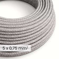 Textil-Elektrokabel DALI 5x0,75 mm² Leinen grau meliert – Dekoratives Kabel für Lichtanlagen RN02