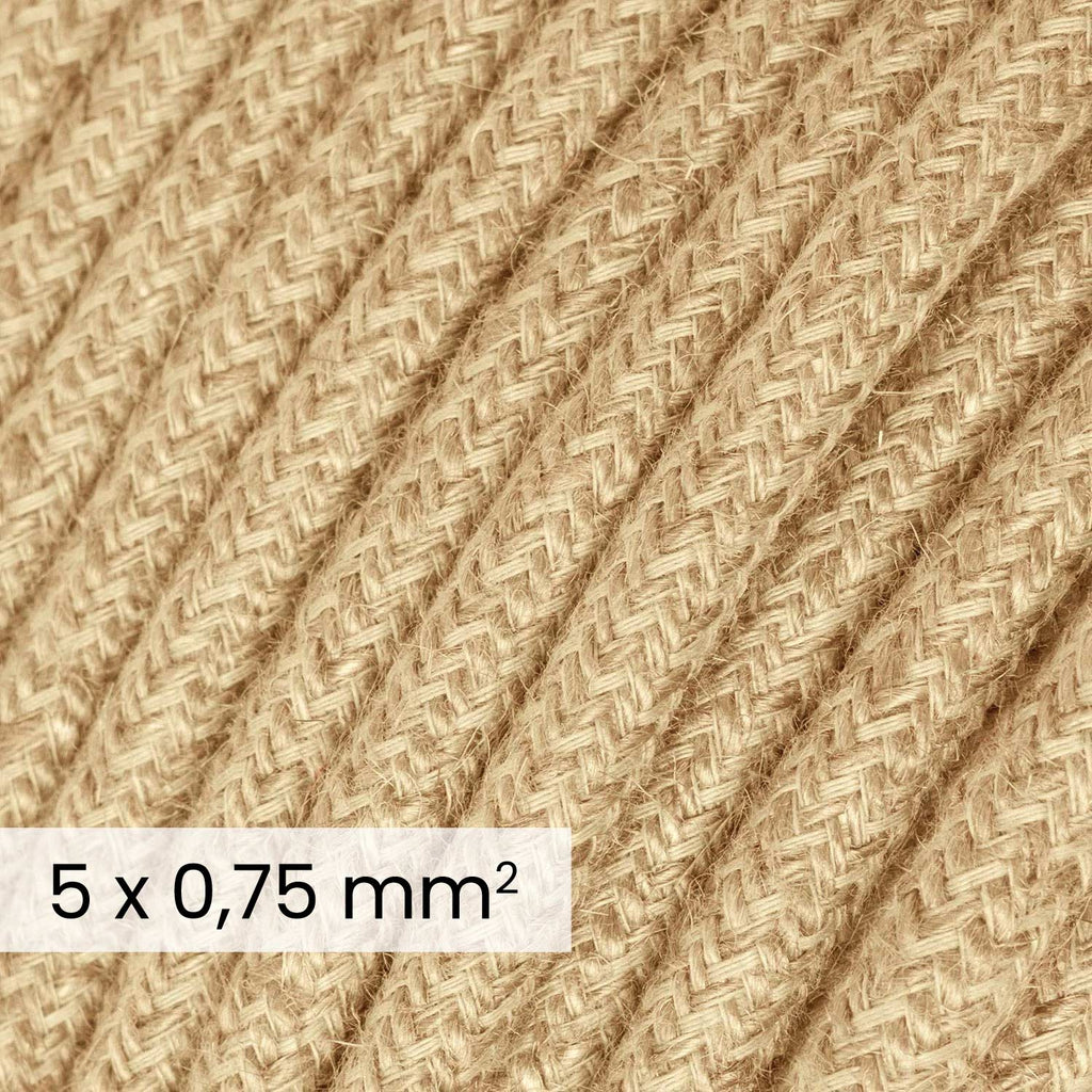 DALI Textilkabel 5x0,75 mm² neutral aus Jute – Naturfaser-Stoffkabel für Designbeleuchtung RN06 – Ansicht 2