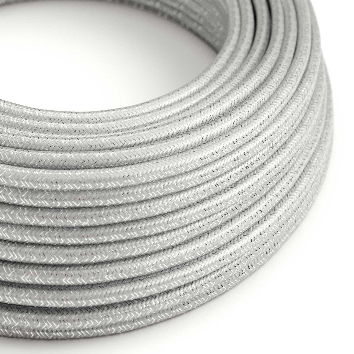 Glänzendes und glitzerndes silbernes Textilkabel
