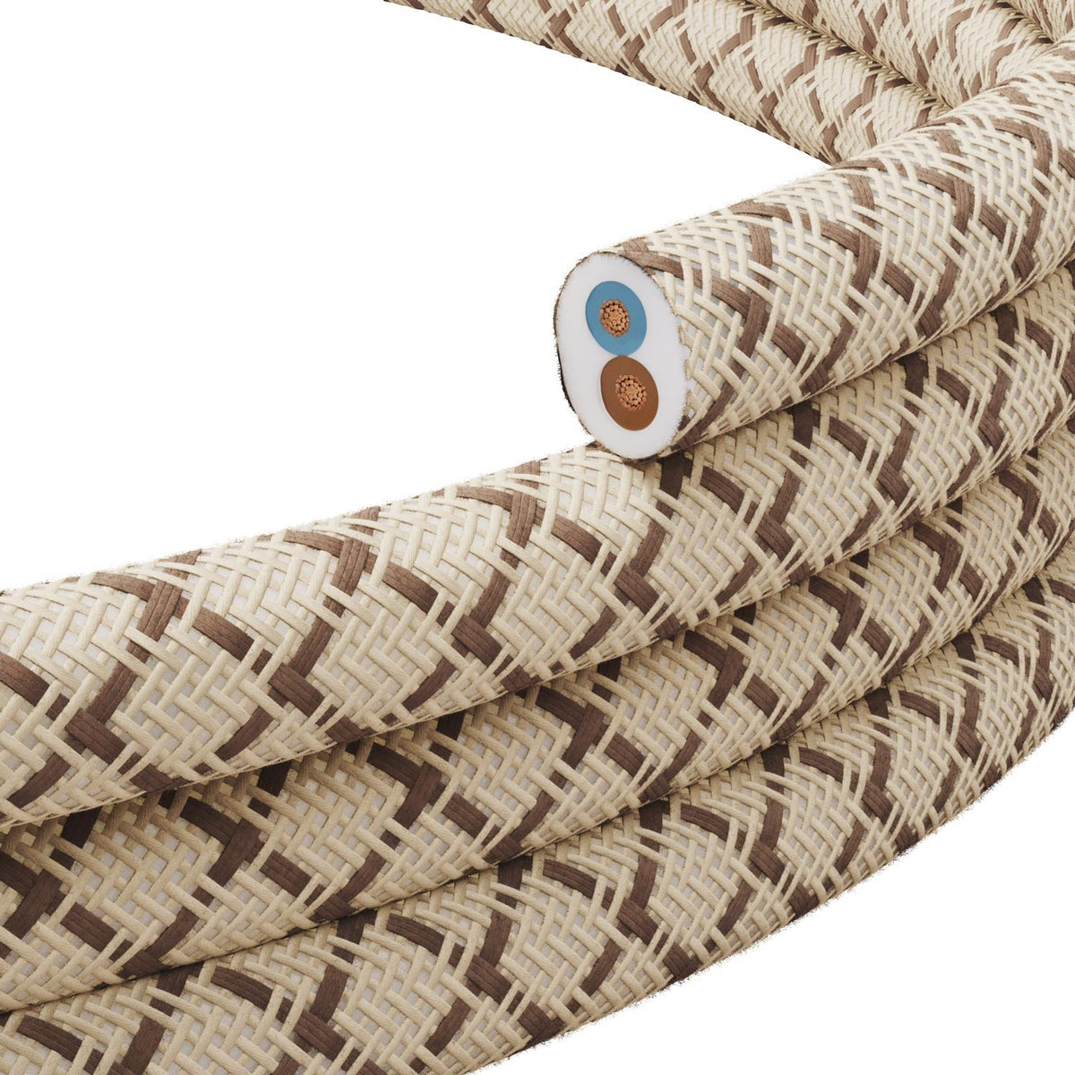 Textilkabel flach Leinen Rinde und Beige Raute