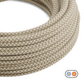 Textilkabel flach Leinen Rinde und Beige Raute – Ansicht 2