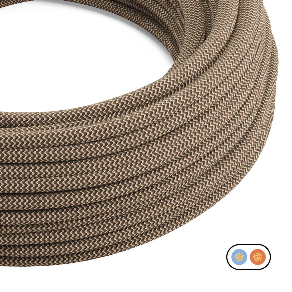 Textilkabel flach Leinen Corteccia und Beige Zickzack – Ansicht 2