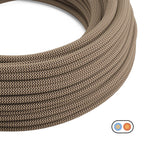 Textilkabel flach Leinen Corteccia und Beige Zickzack – Ansicht 2