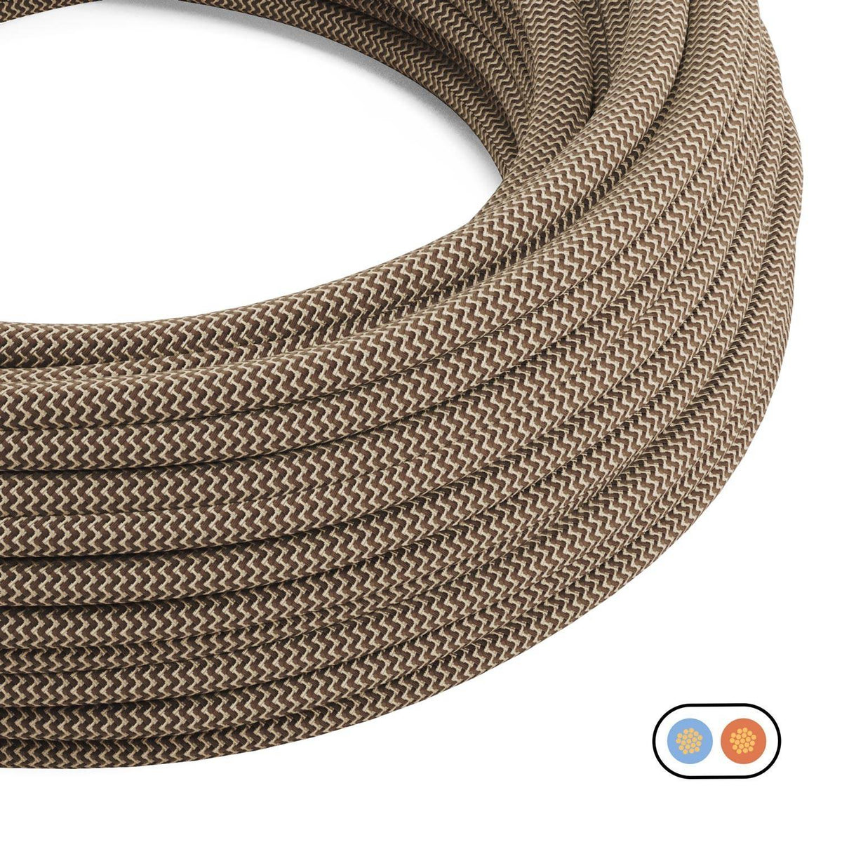 Textilkabel flach Leinen Corteccia und Beige Zickzack – Ansicht 2