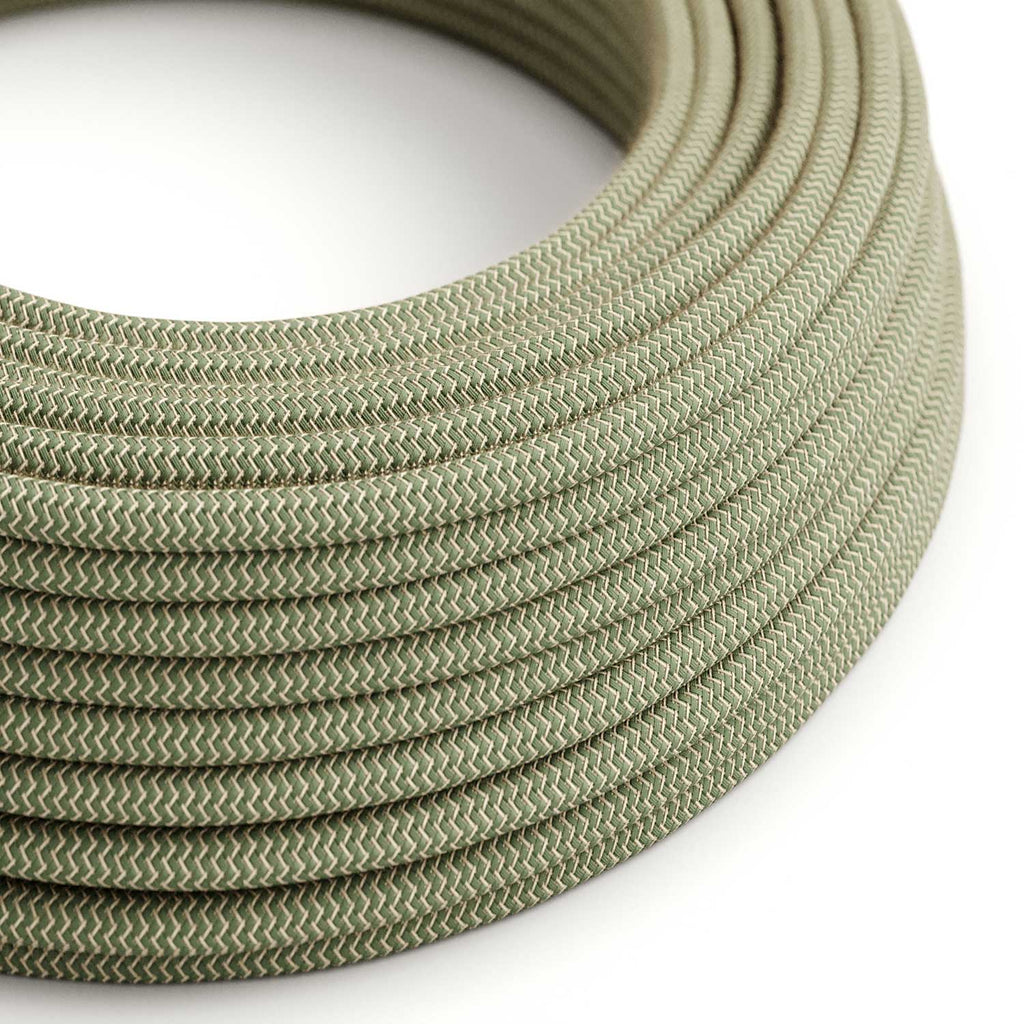 Stoffkabel Thymian-Grün und Beige ZigZag