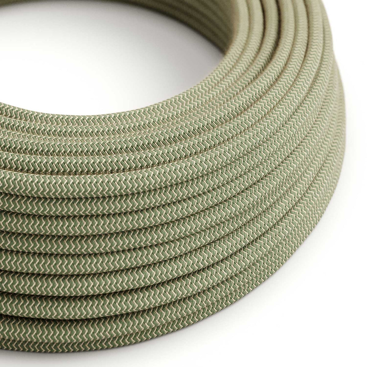 Stoffkabel Thymian-Grün und Beige ZigZag