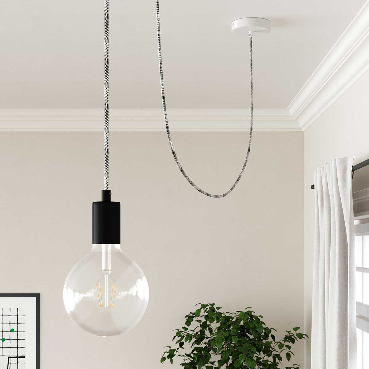 Elektrisches Textilkabel Optical Schwarz & Silber Vertigo – Ansicht 4