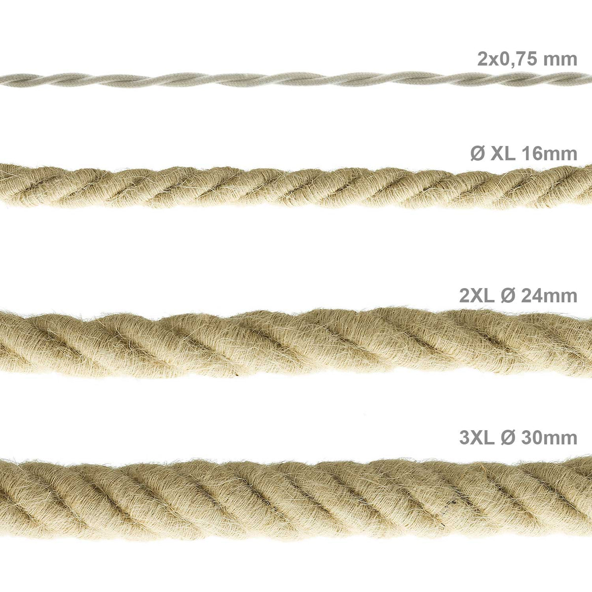 Elektronisches Kabel 3x0,75 ummantelt mit rohem Jutegeflecht – Ansicht 4