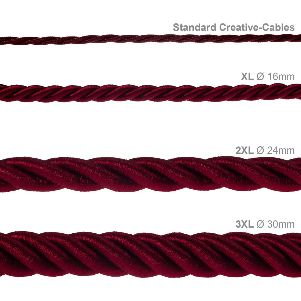 Elektrische Leitung 3x0,75 mit glänzendem, dunkel bordeauxrotem Stoff ummantelt – Ansicht 4