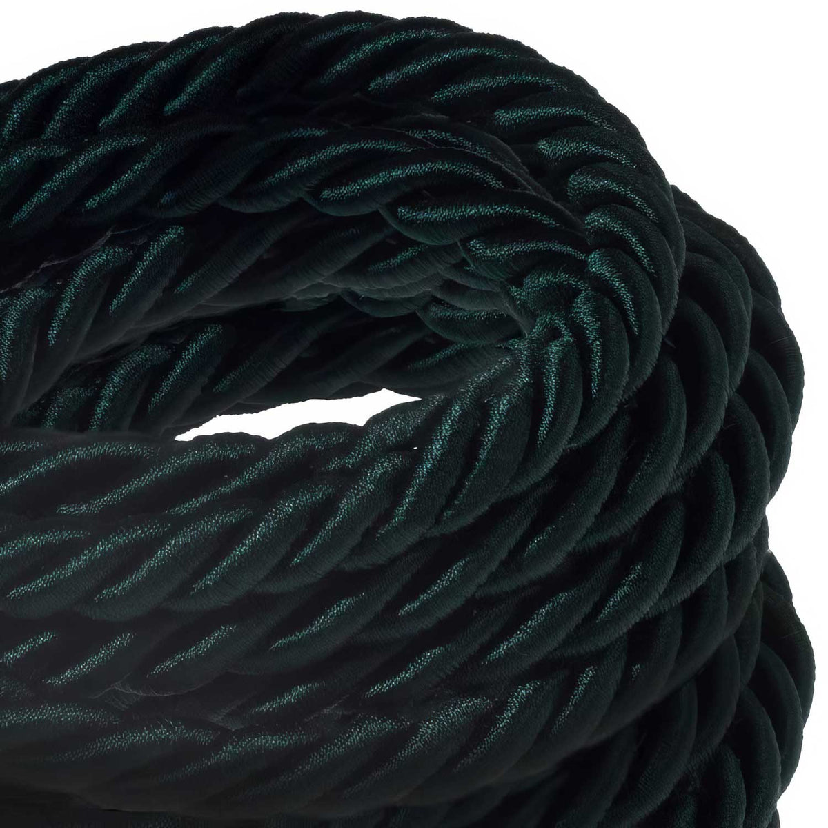 Elektrisches Rundkabel 3x0,75, mit glänzendem dunkelgrünem Stoff ummantelt – Ansicht 2