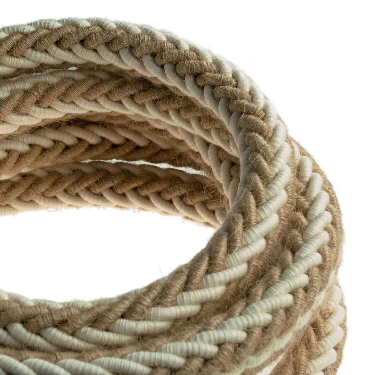 2XL geflochtene Kordel aus Jute und naturweißer Baumwolle, Textilkabel 2x0,75. Durchmesser 24mm – Ansicht 2
