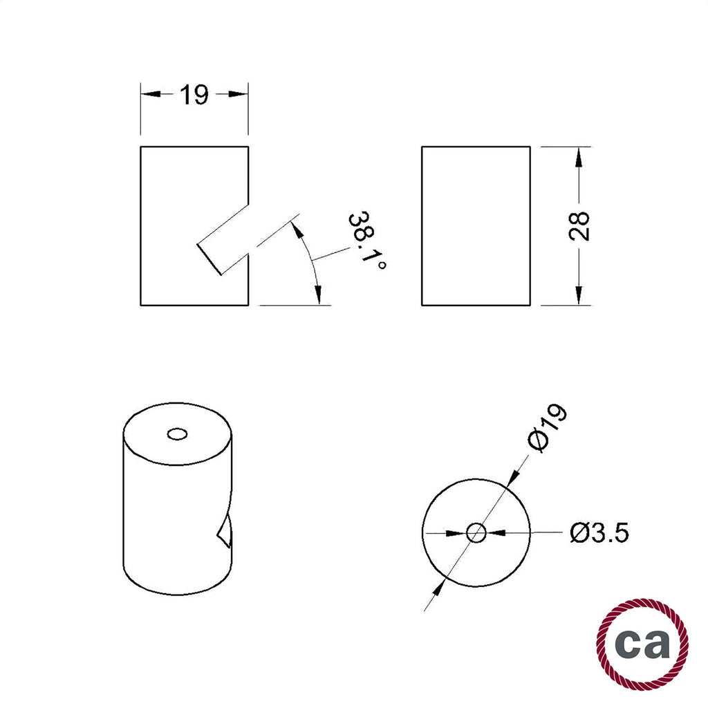 Dezentralisator, V-Haken für Decke oder Wand aus Holz für Textilkabel – Wenge-Effekt – Ansicht 5