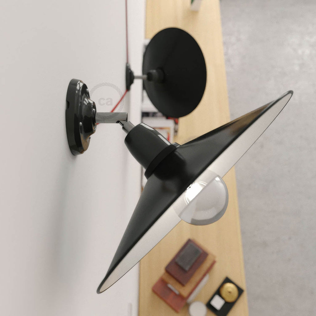Fermaluce 90° mit Swing-Schirm, schwenkbare Wand- oder Deckenleuchte aus Porzellan – Schwarz – Ansicht 2
