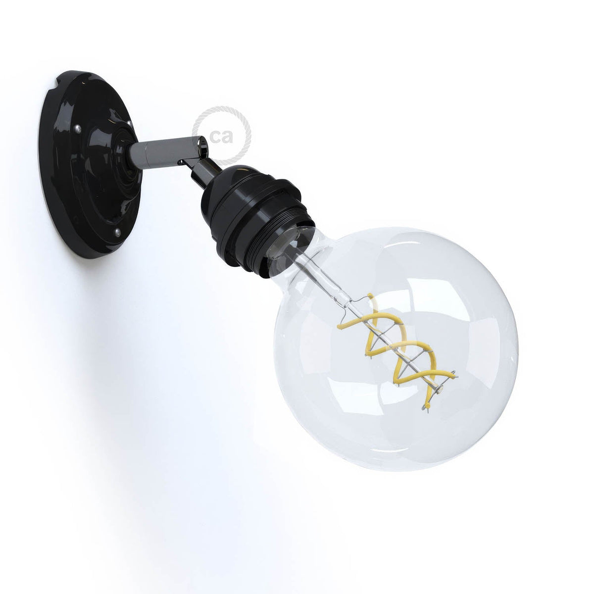 Fermaluce Classic 90° mit E27-Gewindefassung, schwenkbare Wandlampe in Porzellan - Schwarz
