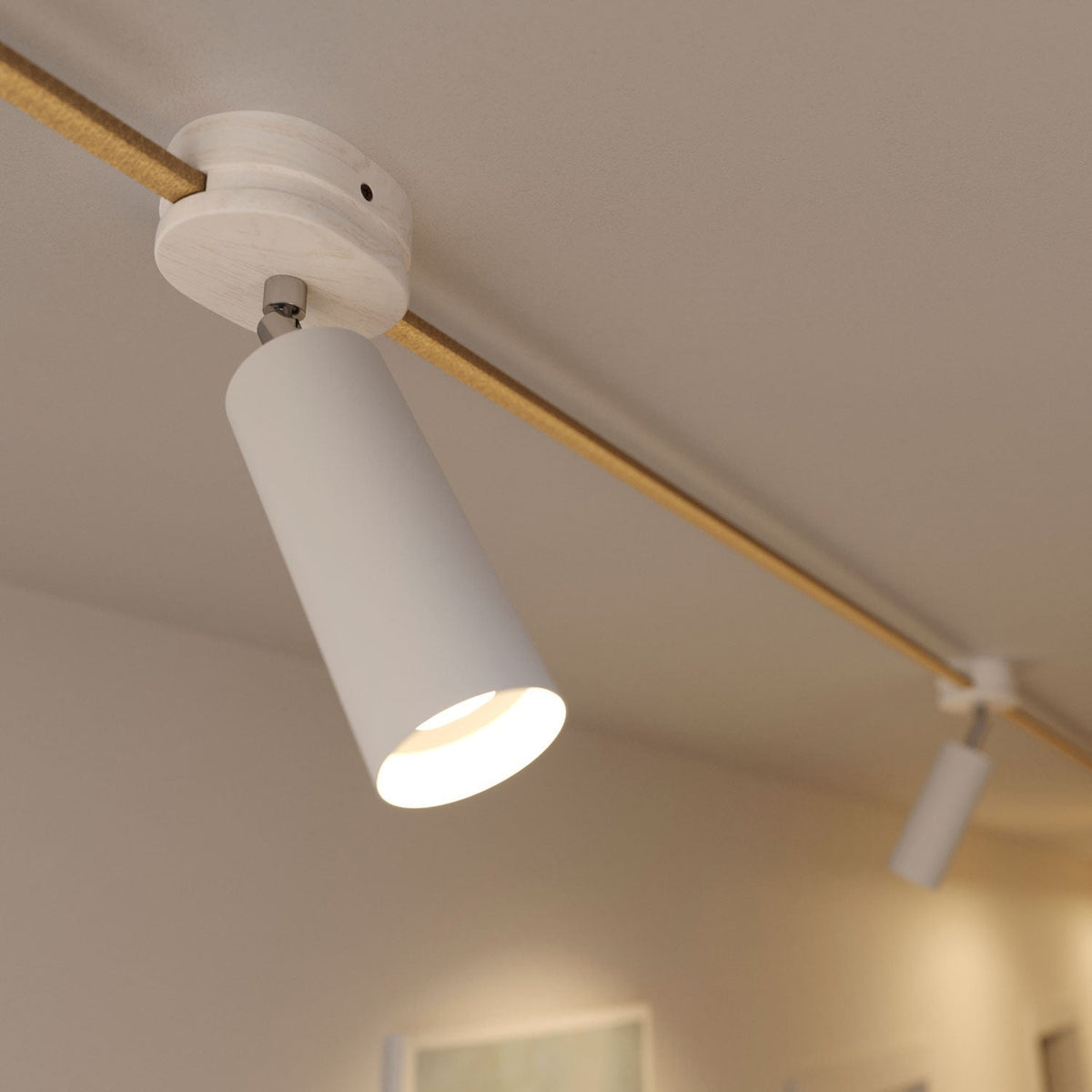 Fermaluce Filè schwenkbarer Strahler mit Tub-E14 Metallschirm, Wand- oder Deckenleuchte für das Filè System – Weiß – Ansicht 3