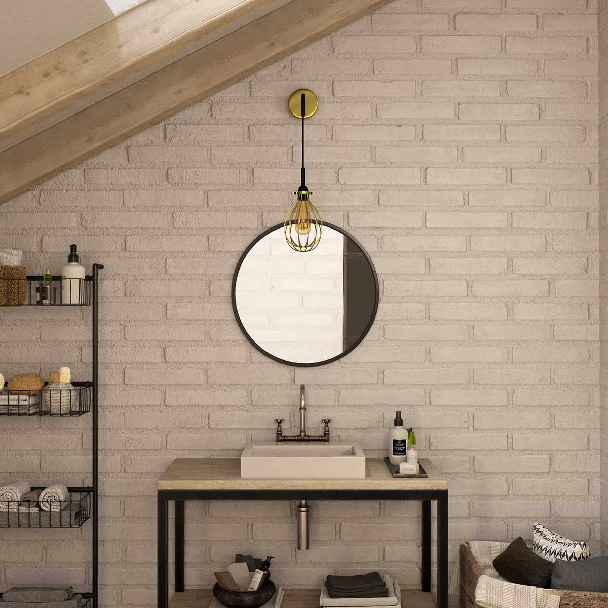 Fermaluce Metal mit Drop-Schirm, Wandleuchte aus Metall mit gebogenem Arm und Textilkabel – Messing – Ansicht 2