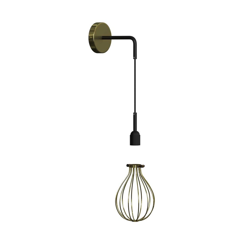 Fermaluce Metal mit Drop-Schirm, Wandleuchte aus Metall mit gebogenem Arm und Textilkabel – Messing – Ansicht 3