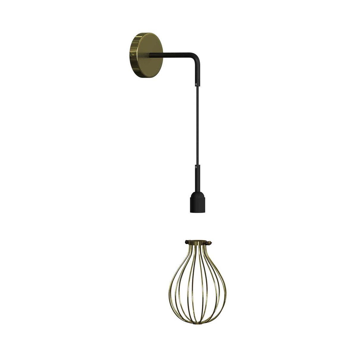 Fermaluce Metal mit Drop-Schirm, Wandleuchte aus Metall mit gebogenem Arm und Textilkabel – Messing – Ansicht 3