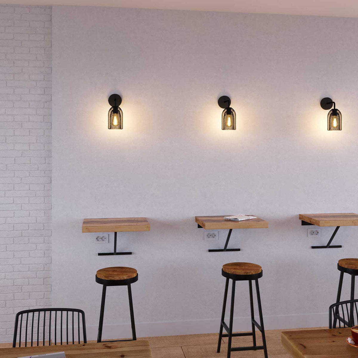 Fermaluce Metal mit Ghostbell-Lampenschirm, Wandlampe aus Metall mit gebogenem Ausleger - Schwarz – Ansicht 2