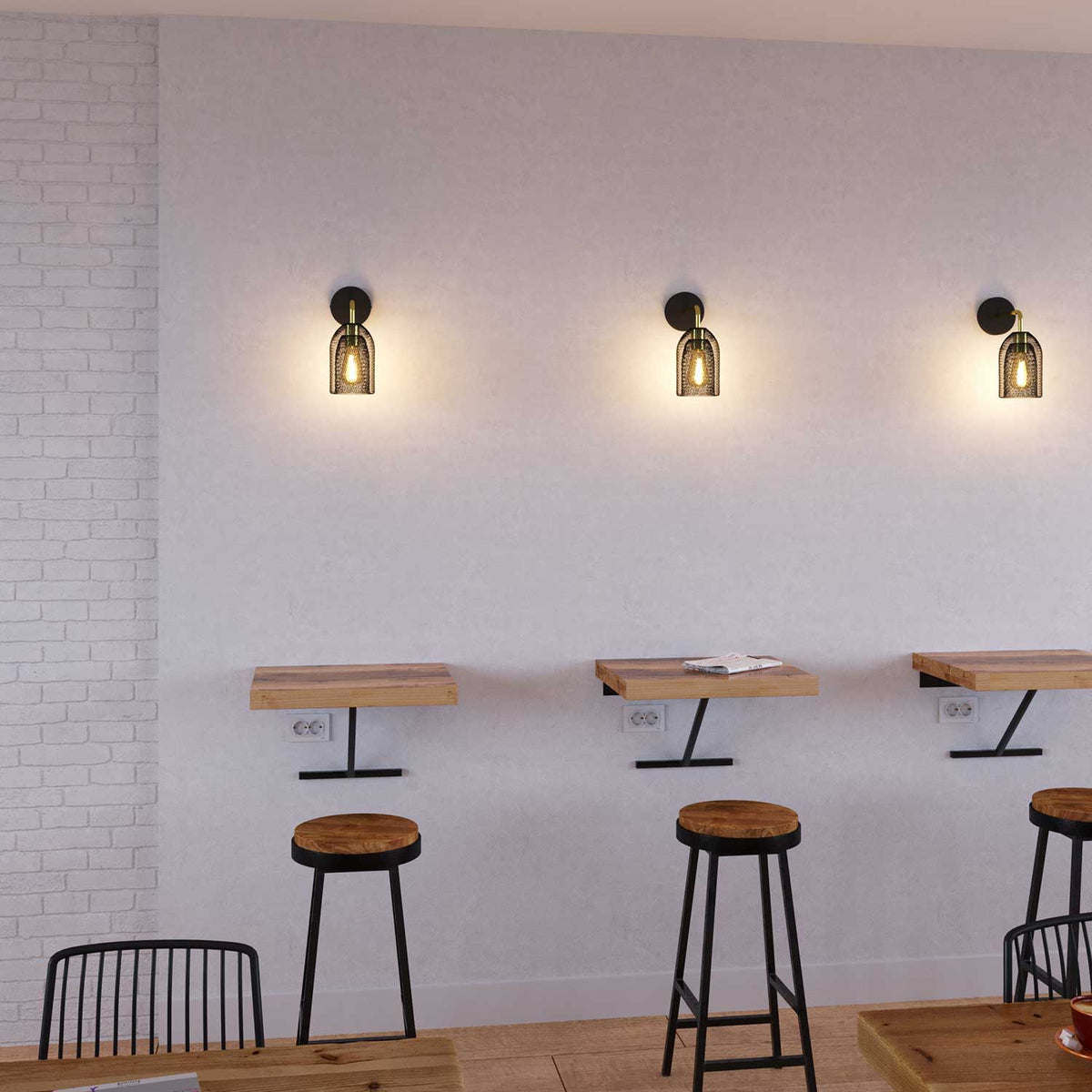 Fermaluce Metal mit Ghostbell-Schirm, Wandlampe aus Metall mit gebogener Verlängerung – Messing – Ansicht 2