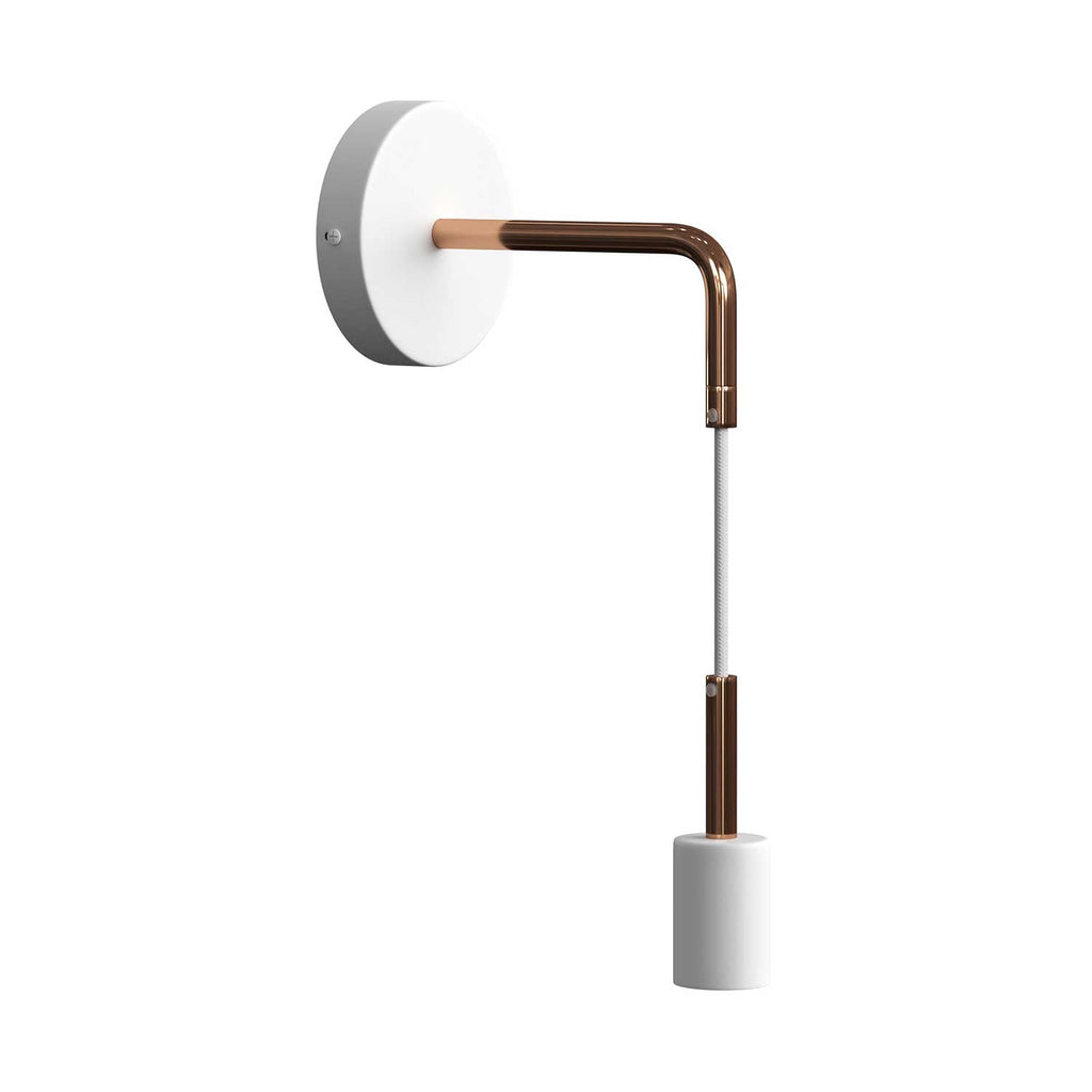 Fermaluce Metal, Wandleuchte mit gebogenem Arm, Textilkabel und Metallakzenten – Kupfer – Ansicht 3