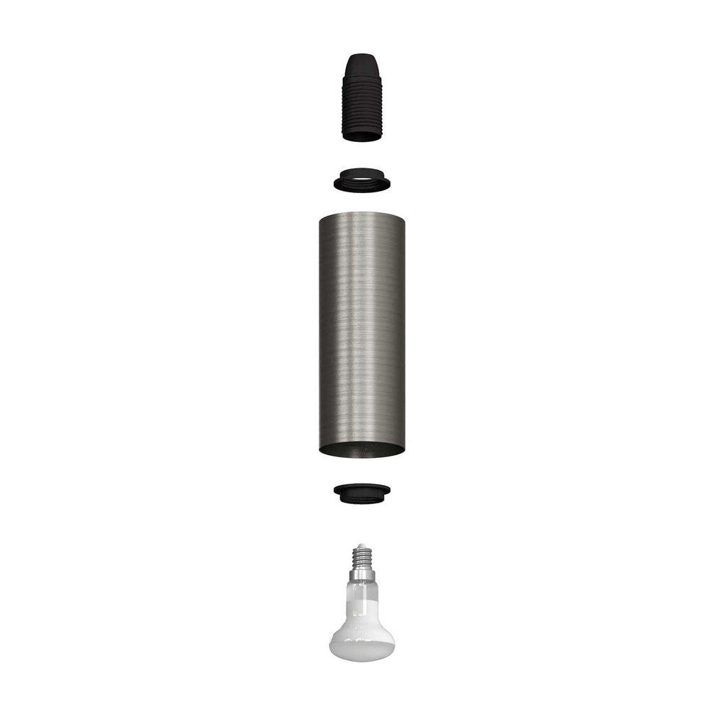 Fermaluce Metal, Wandleuchte aus Metall mit gebogenem Arm und Tub-E14-Lampenschirm – Satiniertes Titan – Ansicht 3