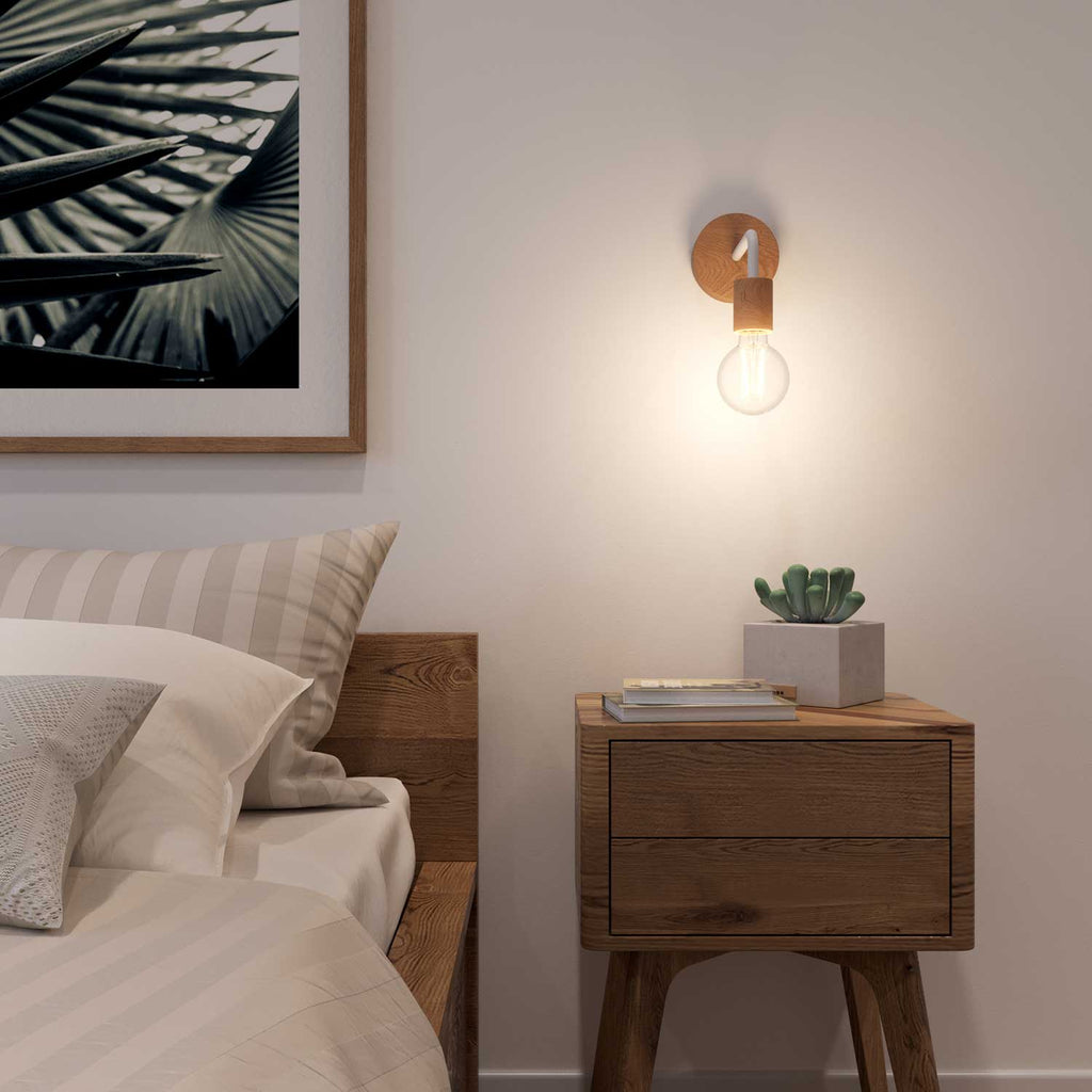 Fermaluce Wood, Wandleuchte aus Holz mit gebogenem Arm – Neutral – Ansicht 2