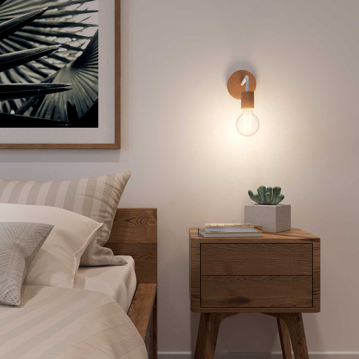 Fermaluce Wood, Wandleuchte aus Holz mit gebogenem Arm – Neutral – Ansicht 2