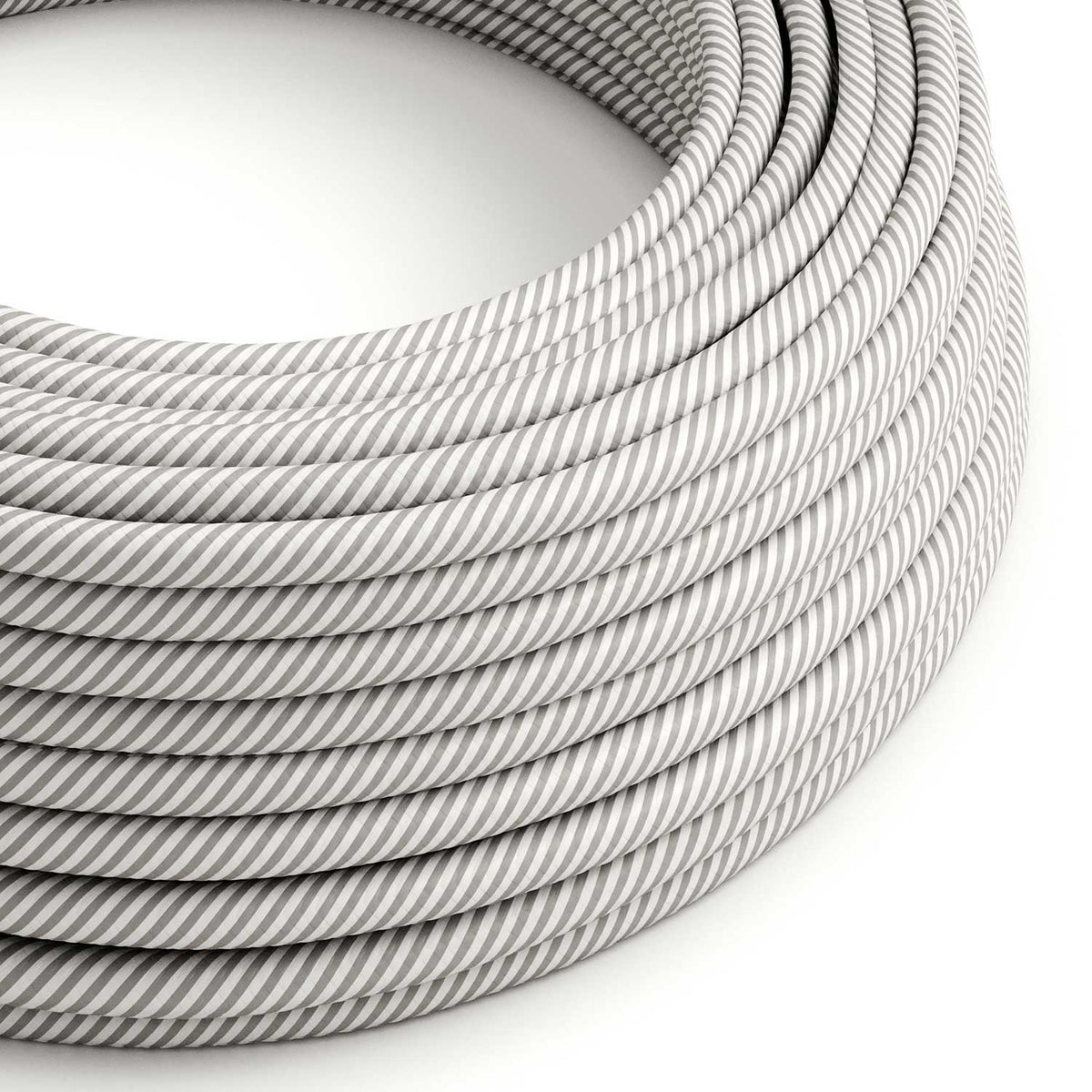 Textilkabel in Optisch-Weiß und Vertigo-Aluminium