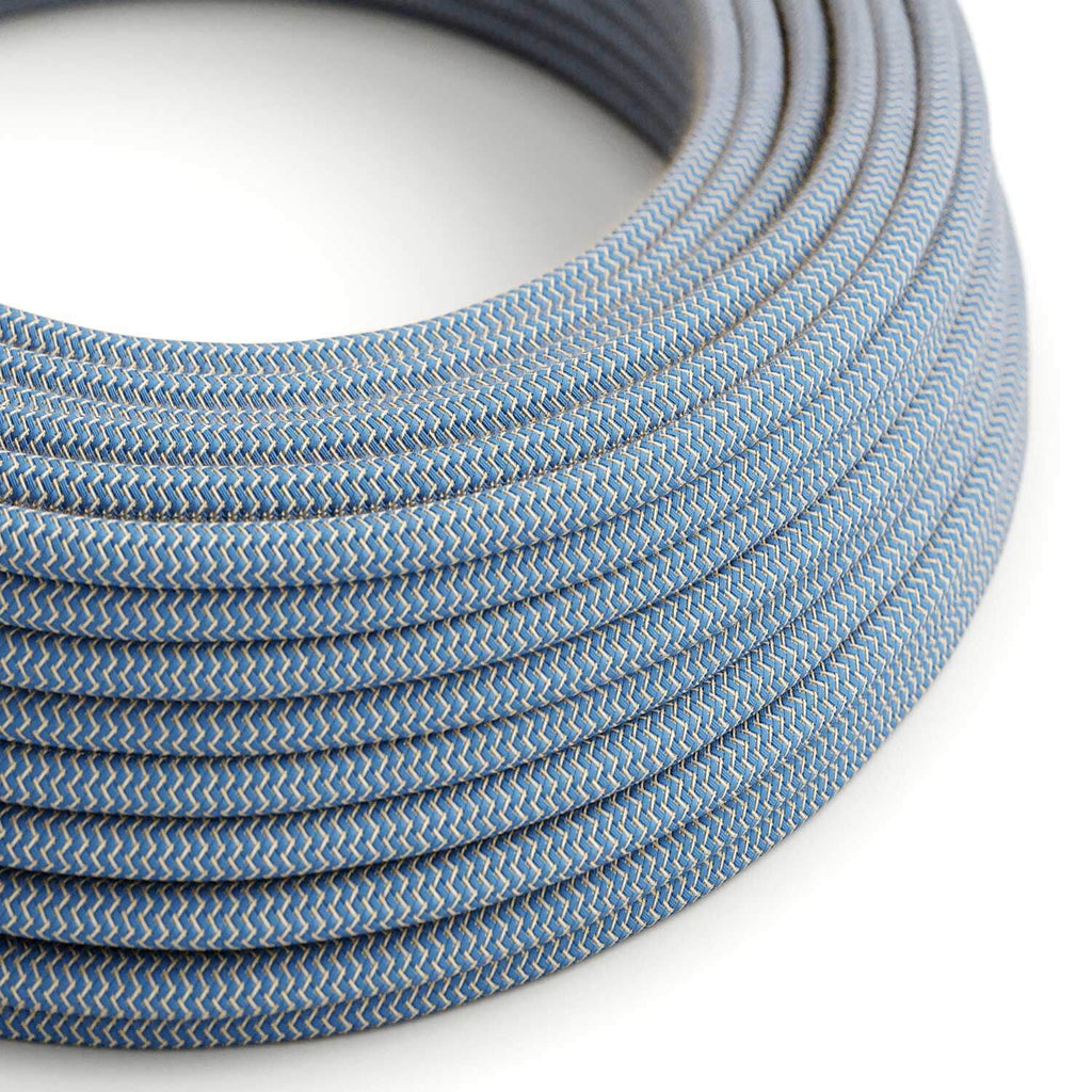 Stromkabel mit Stoffbezug in Steward Blau und ZigZag Beige