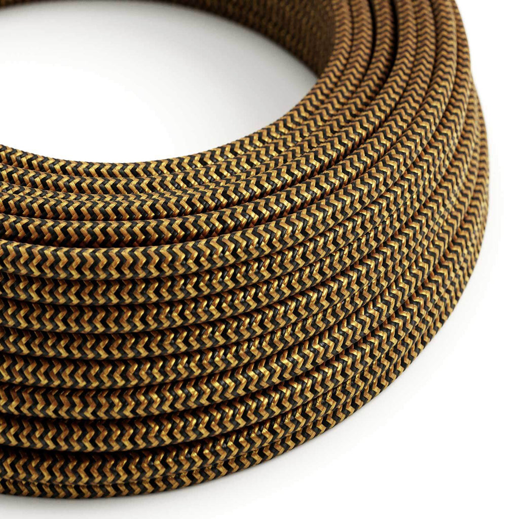 Glänzendes Textilkabel in Gold und Anthrazit-Schwarz ZigZag