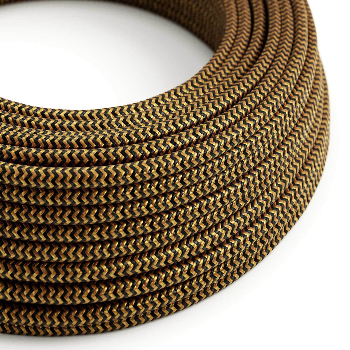 Glänzendes Textilkabel in Gold und Anthrazit-Schwarz ZigZag