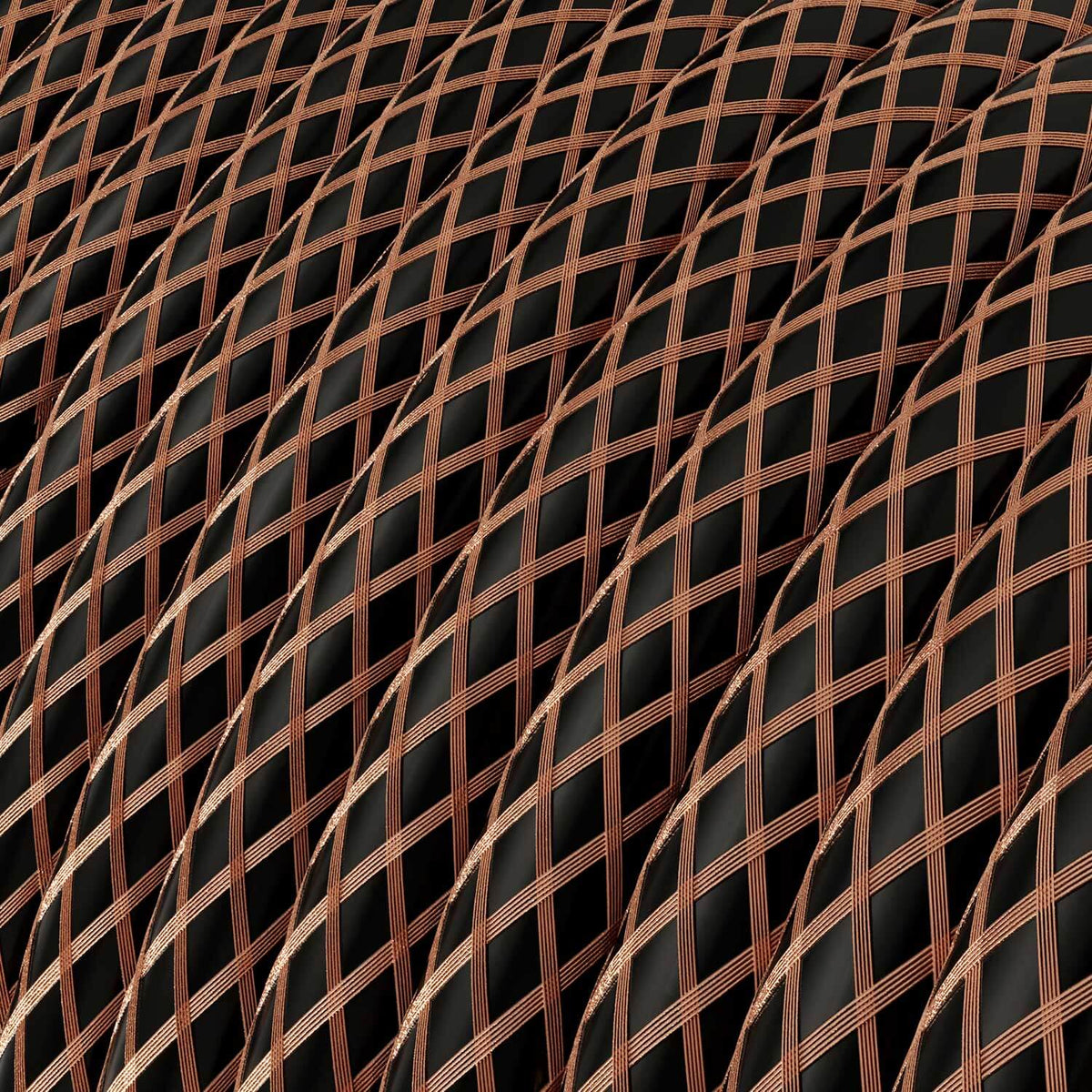 Textilkabel in Schwarz mit Kupfer-Geflecht – das originale Creative Cables-Kabel, ideal für freiliegende Designer-Installationen – Ansicht 2