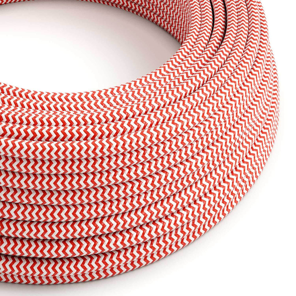 Elektrikkabel in Stoff Rot Feuer und Reinweiß ZigZag