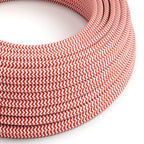 Elektrikkabel in Stoff Rot Feuer und Reinweiß ZigZag