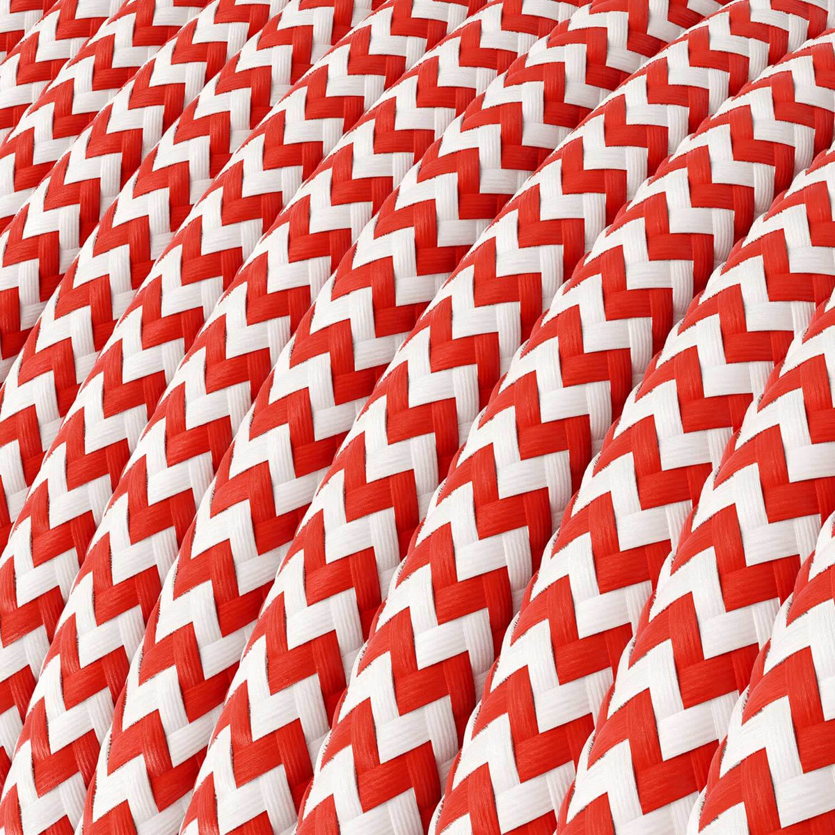 Elektrikkabel in Stoff Rot Feuer und Reinweiß ZigZag – Ansicht 2