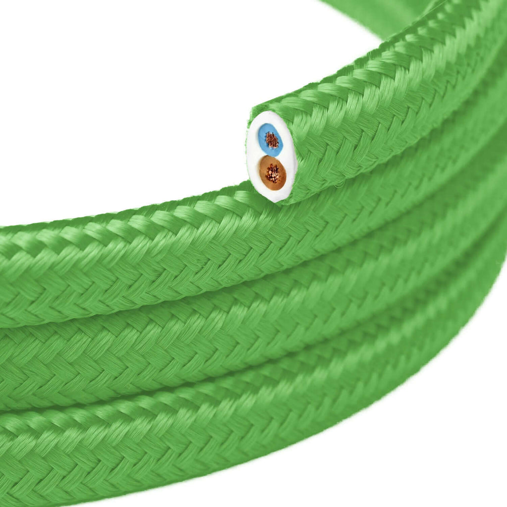 Flaches Elektrokabel mit glänzendem Stoffüberzug Limegrün