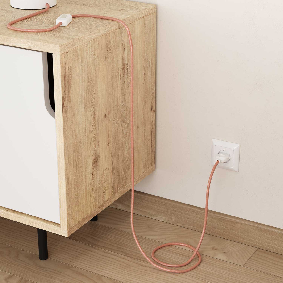 Elektrisches Kabel mit Baumwollummantelung Lachsrosa – Ansicht 3