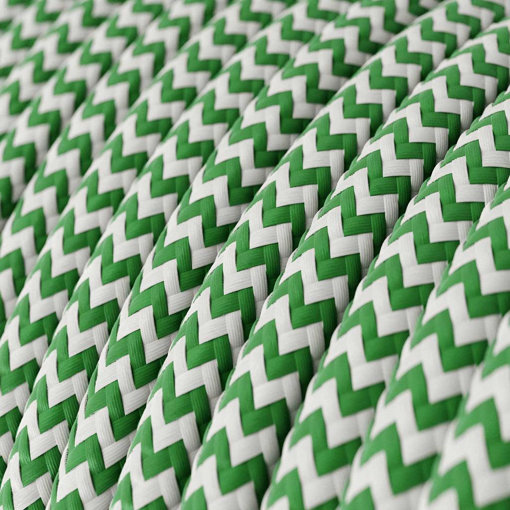 Stoffkabel in Wiesengrün und Optikweiß ZigZag – Ansicht 2