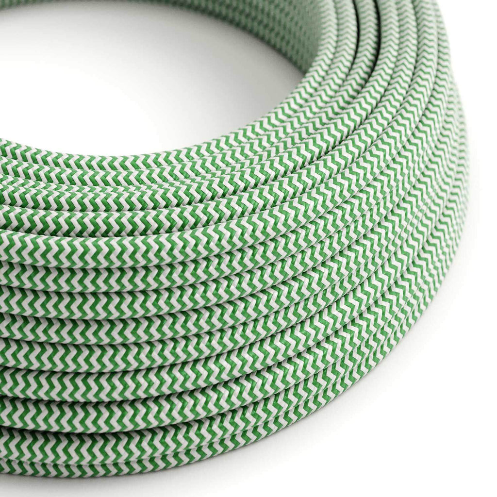 Stoffkabel in Wiesengrün und Optikweiß ZigZag