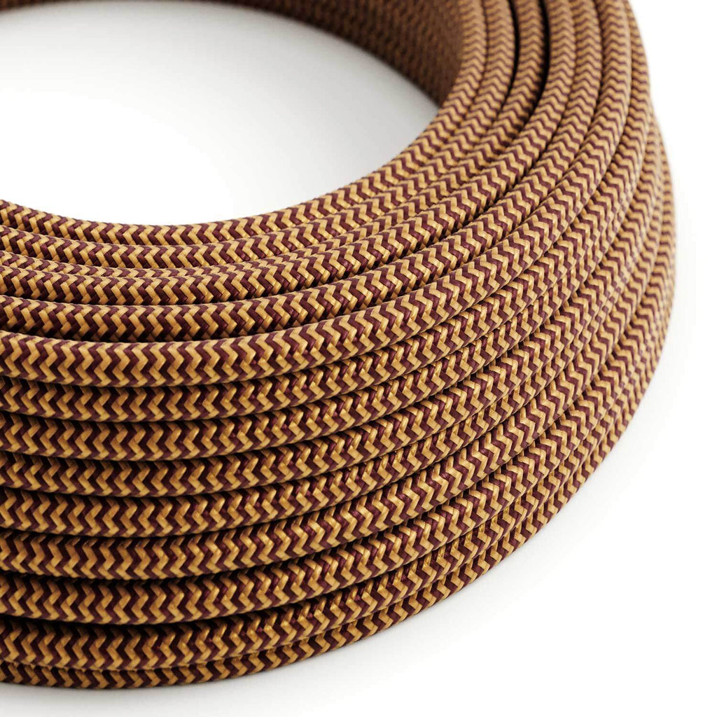 Textilkabel für Beleuchtung Gold und Bordeaux Zickzack