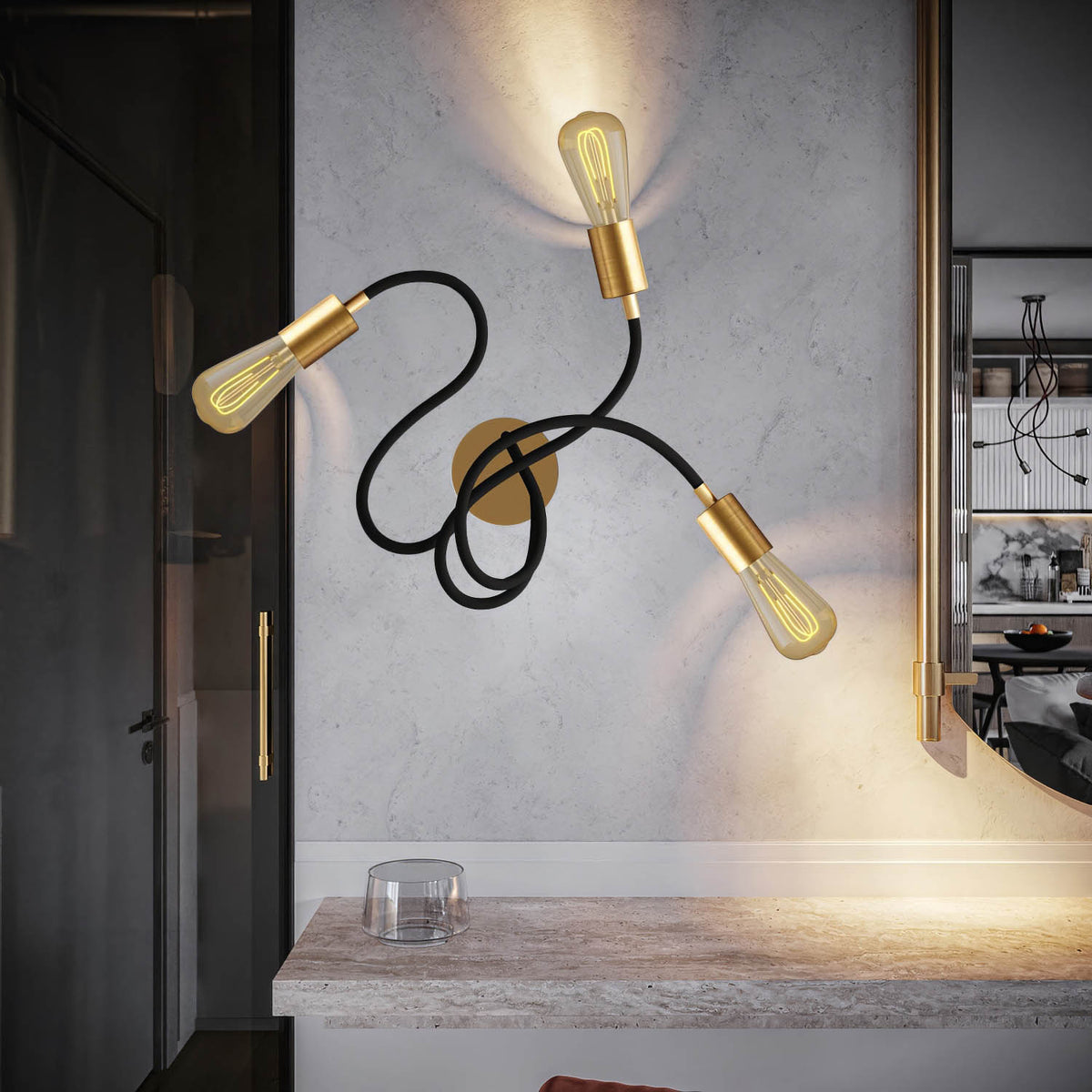 Flex 60 – Wandleuchte oder Deckenleuchte mit verstellbarem Arm und diffusem Licht, inkl. LED-Birne ST64 – Satiniertes Bronze – Ansicht 2